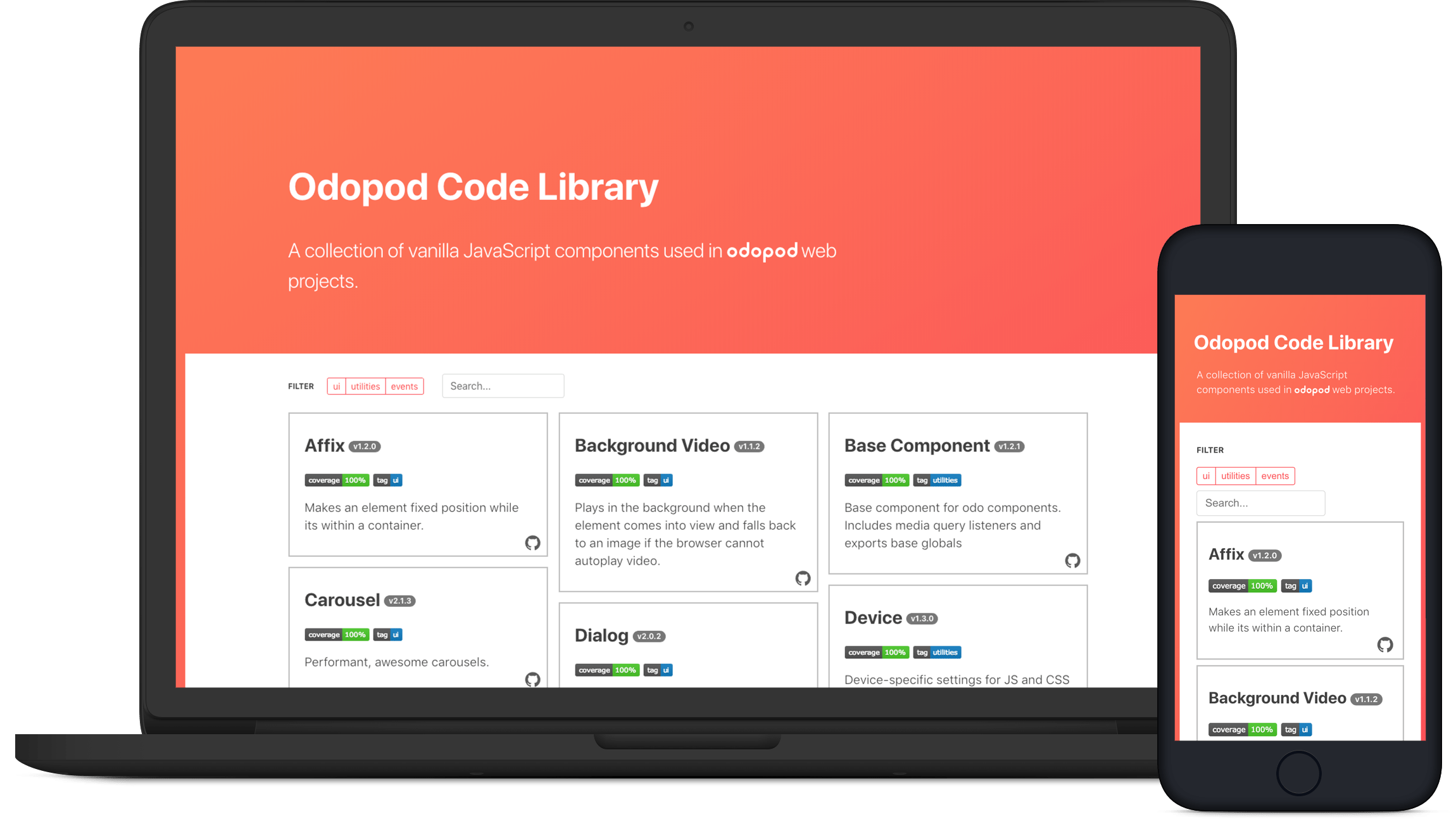 Screenshot of the odopod code library directory page.