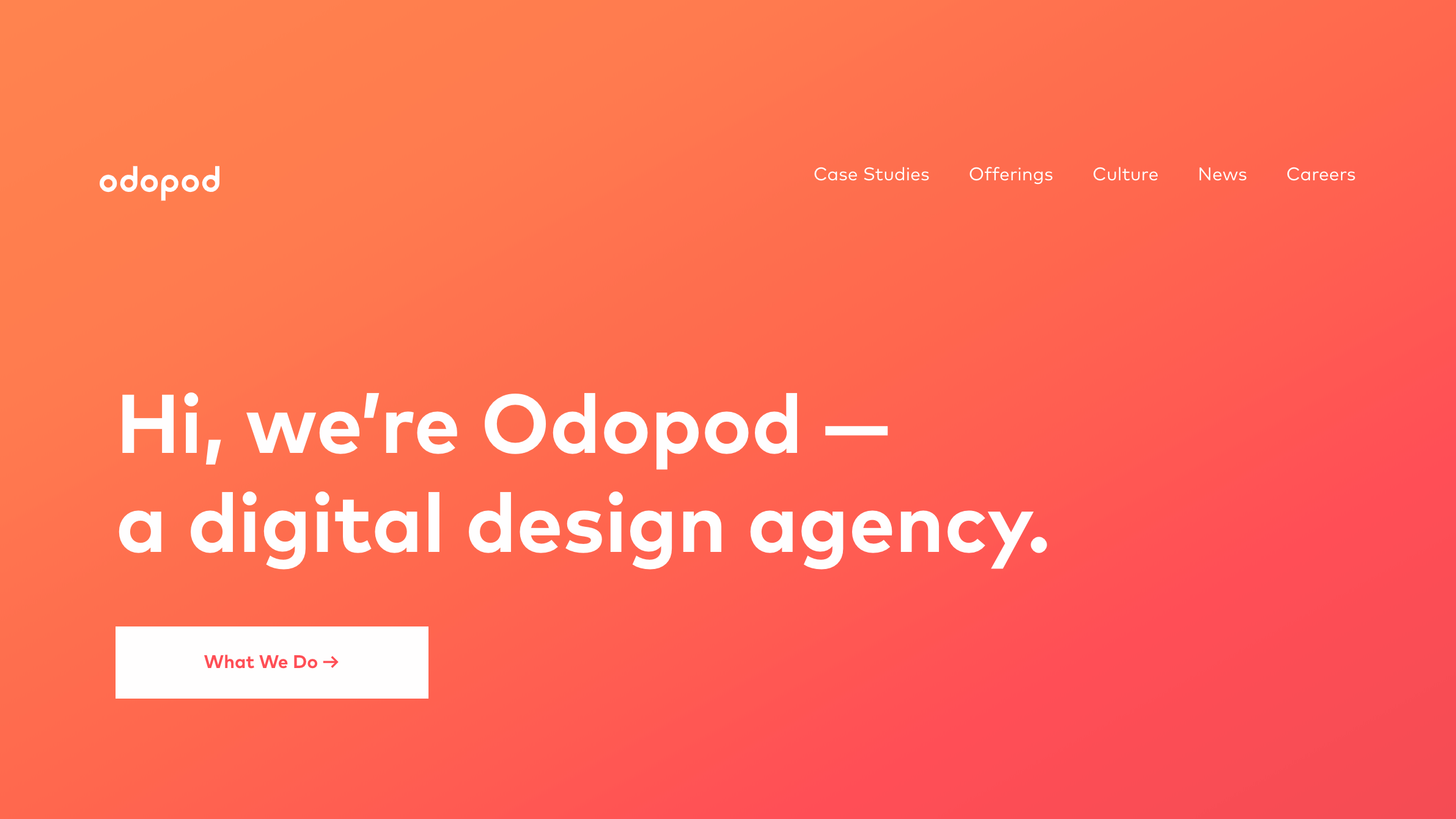 Screenshot of the Odopod home page. 'Hi, we’re Odopod — a digital design agency.'