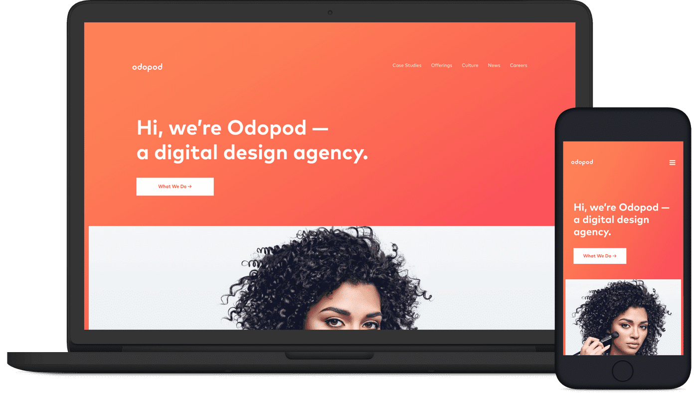 Screenshot of the Odopod home page. 'Hi, we’re Odopod — a digital design agency.'