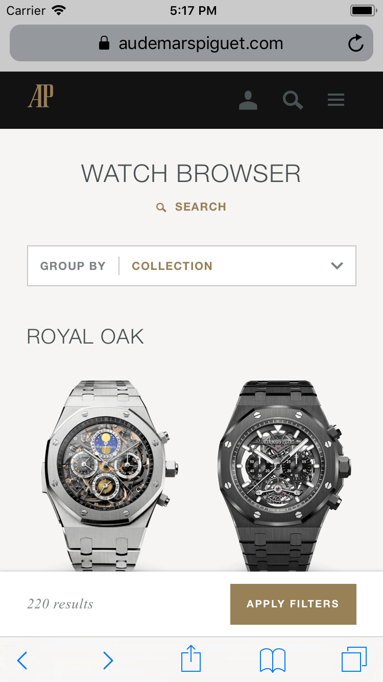 Screenshot of the watch browser on a mobile device